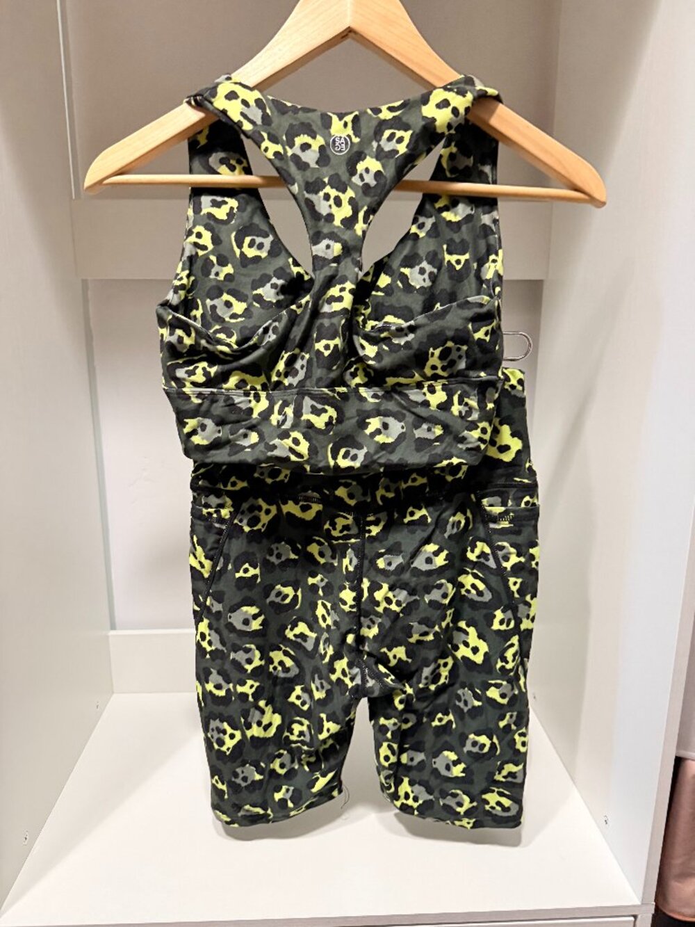 Sage Green Yellow Leopard Print Workout Set 2 Piece Sports Bra Shorts